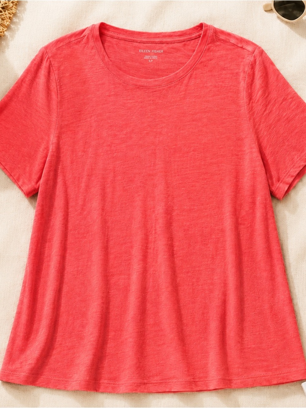 Eileen Fisher Coral Organic Linen Jersey Tee S/P Oversized Fit